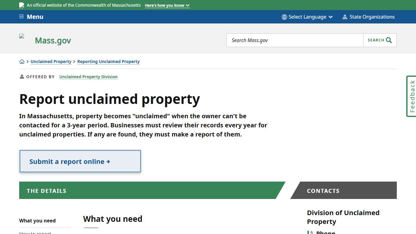 Report unclaimed property | Mass.gov
